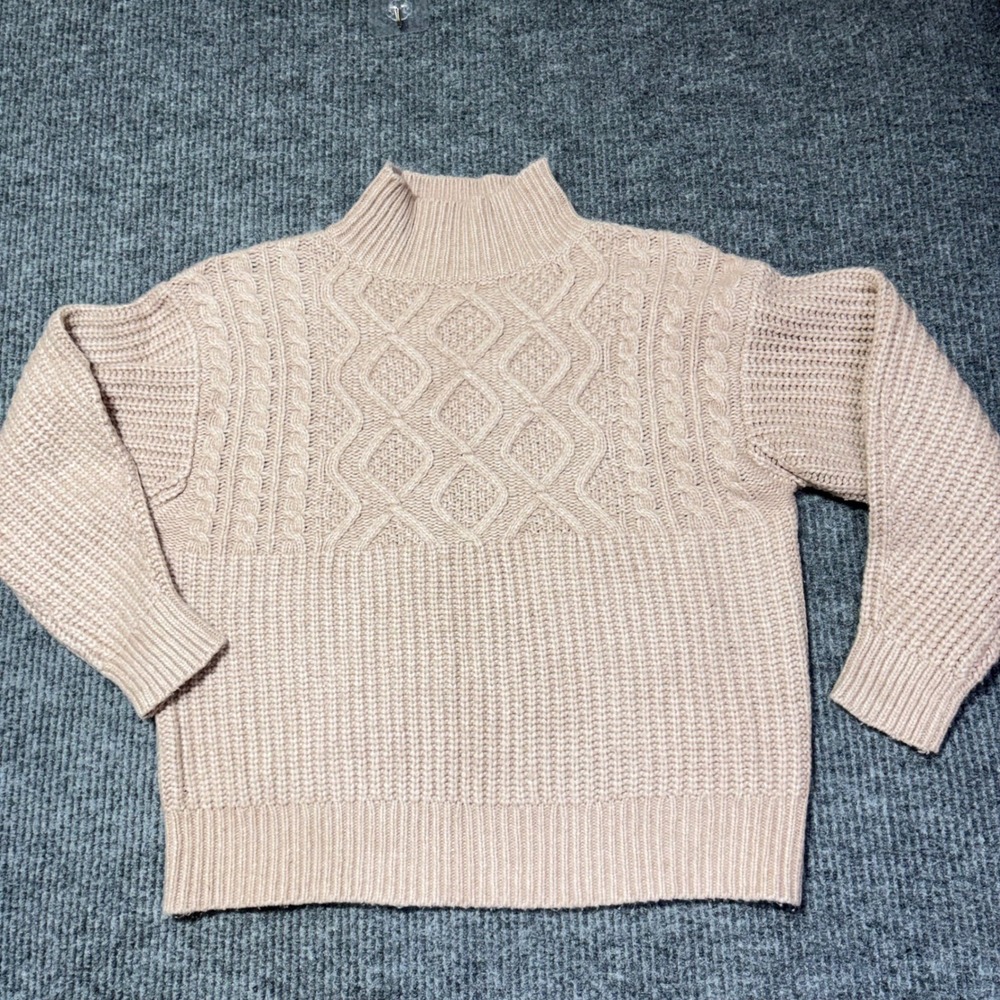 A New Day Womens Small Blush Pink Cable Knit Mock Neck Chunky Sweater RN17730